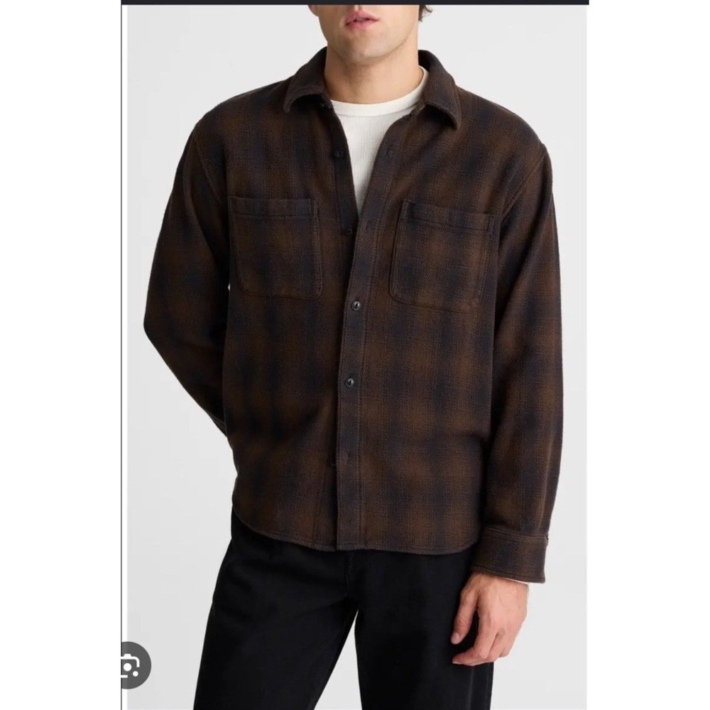 Madewell NWT Men's Midweight Flannel Button Up Shirt Brown Plaid Overshirt Small
